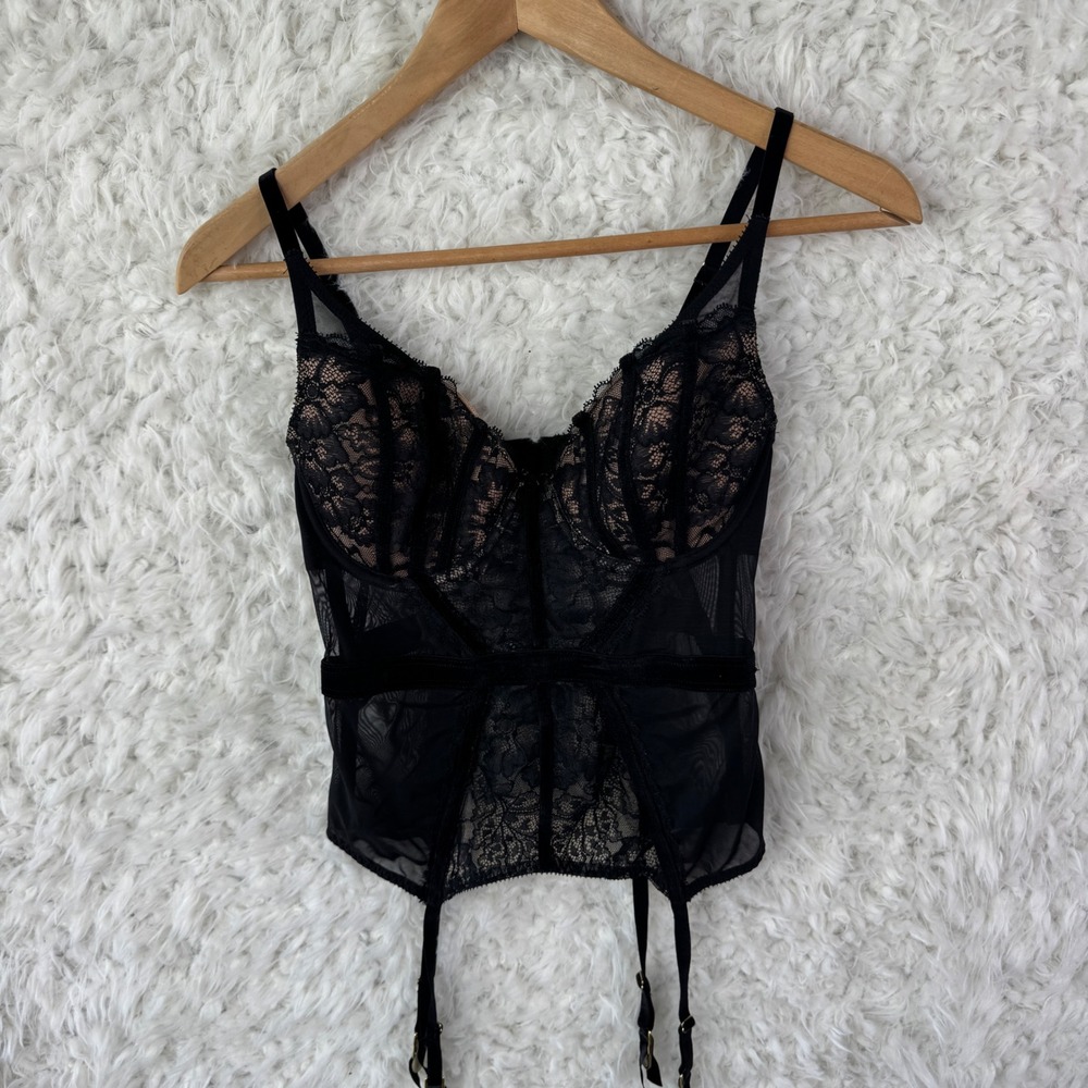 Adore Me Black Lace Bustier with Garters